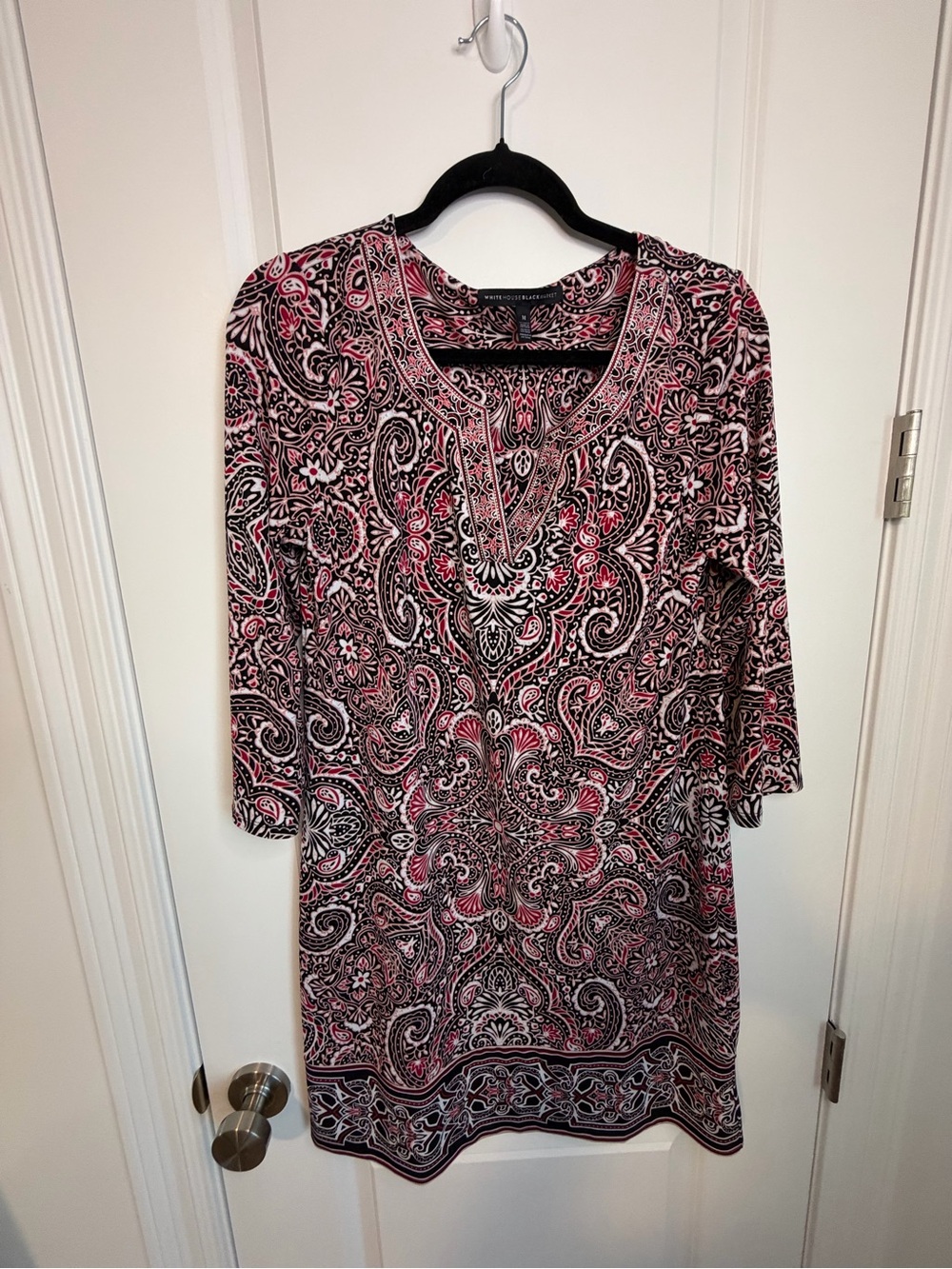 White House Black Market Black & Pink Paisley Midi Dress
